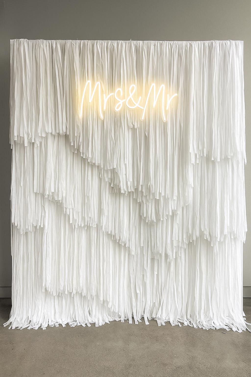 White Fringe Streamer Wall Backdrop | Reusable Wedding Birthday Party Photo Booth Decor | Bachelorette Baby Shower Backdrop