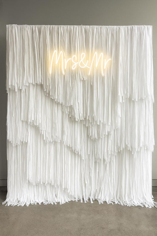 White Fringe Streamer Wall Backdrop SECTION | Split Order Photo Wall | Bridal Shower Engagement Party Decor