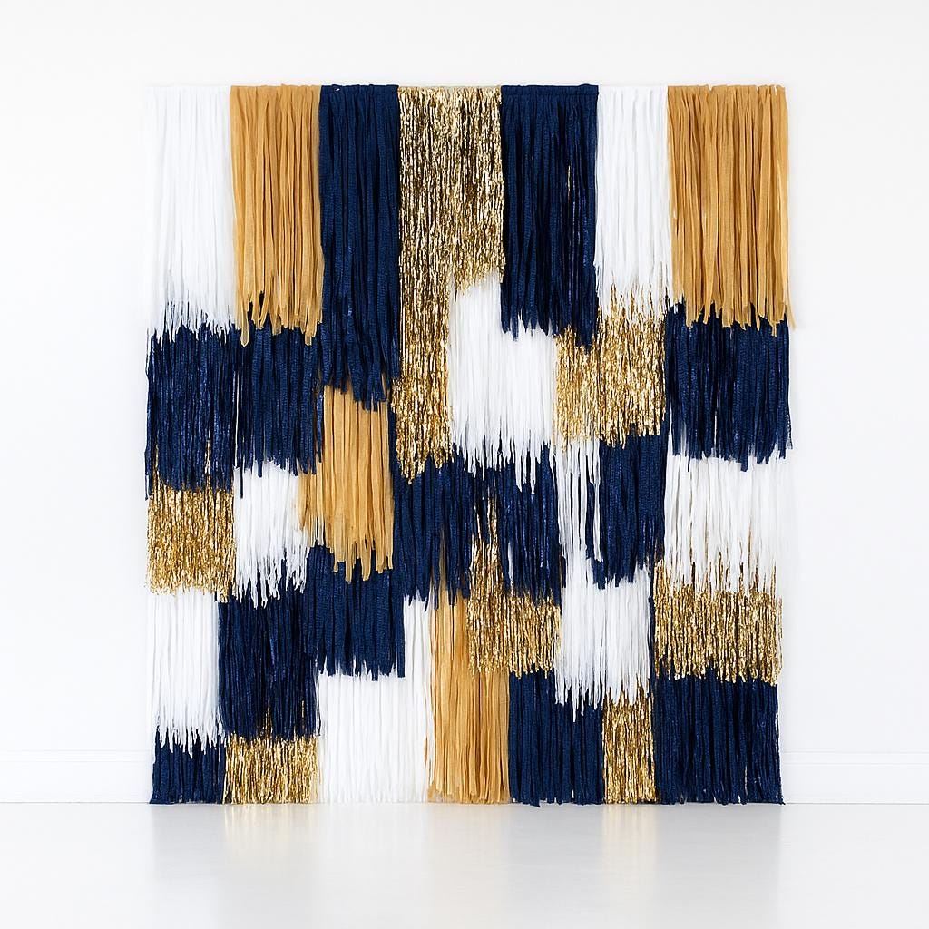 Navy, White, and Gold Fringe Backdrop, Handmade Party Decor, Wedding