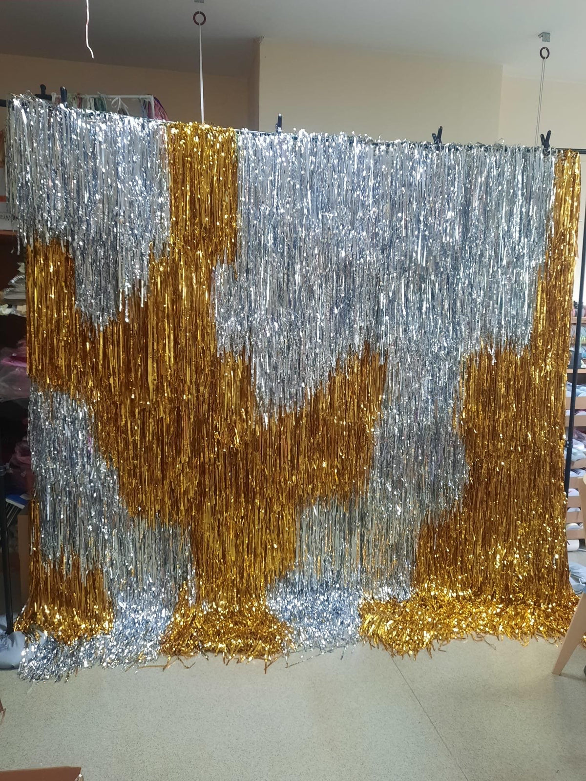 Gold & Silver Fringe Streamer Wall Backdrop Party Decor Birthdays, Weddings, Photo Booth Festival Events
