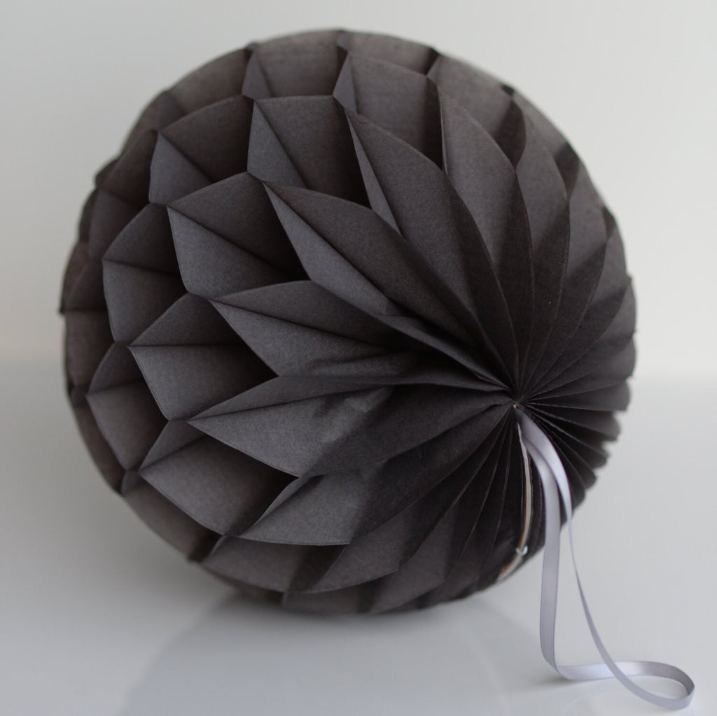 Dark Grey Paper Honeycomb Ball – Elegant Christmas Bauble, Birthday Party Decor, Wedding & Holiday Hanging Decorations, eco friendly