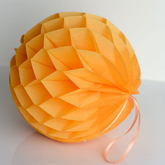 Goldenrod paper honeycomb ball party decorations - various sizes - light orange vibrant  fall wedding, baby shower, bridal shower decor