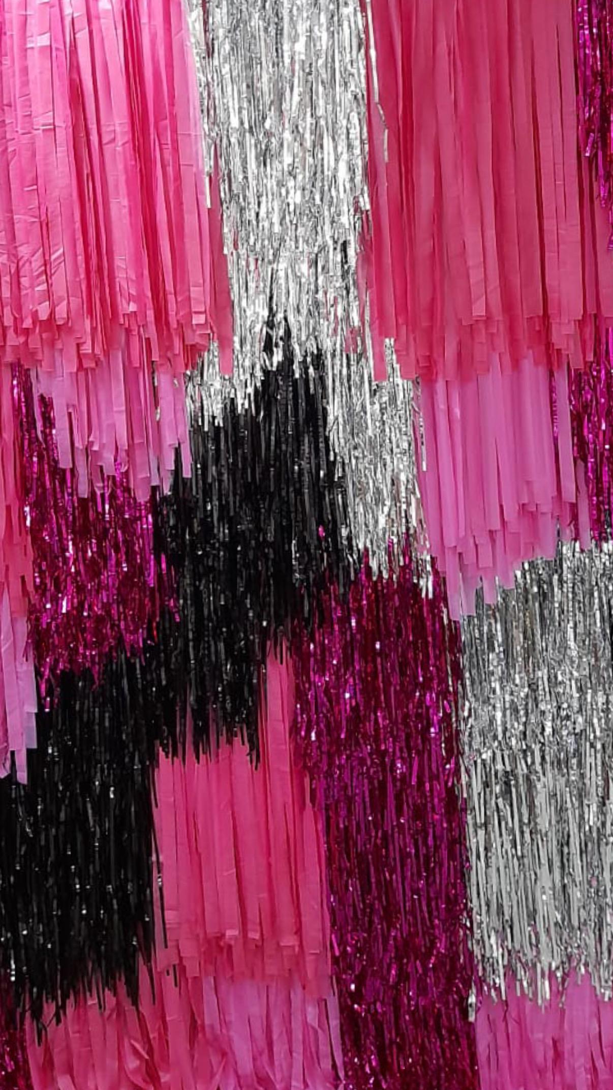 Hot Pink Fringe Backdrop: Black & Silver Streamer Wall Decoration, Baby Shower, Wedding