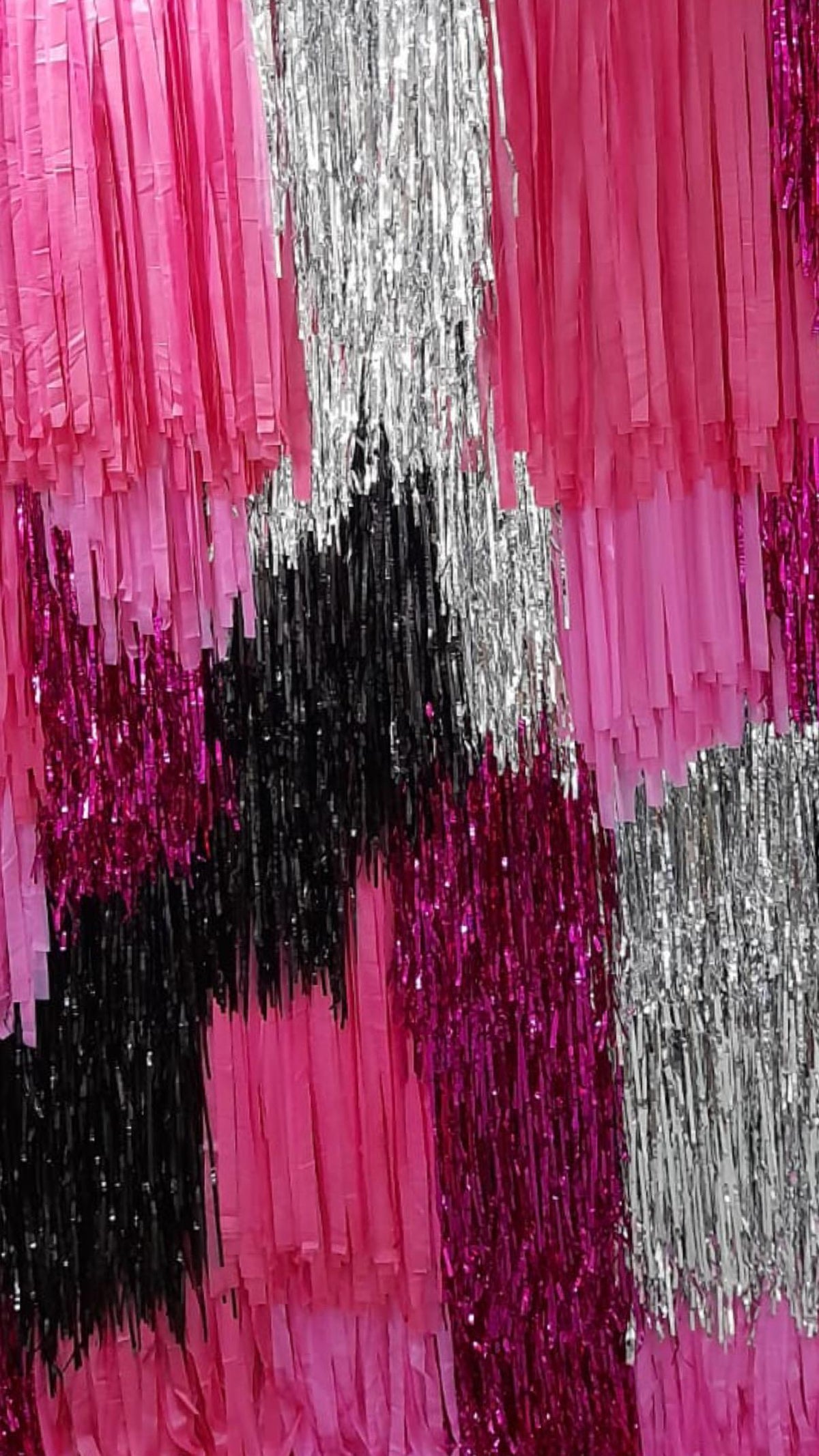 Hot Pink Fringe Backdrop: Black & Silver Streamer Wall Decoration, Baby Shower, Wedding