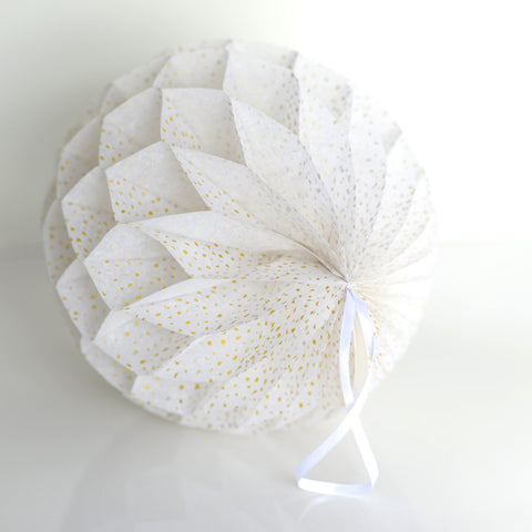 White with White Flecks Paper Honeycomb Ball Party Decorations Golden Reflections for Christmas, New Year, Wedding and Birthday Celebrations