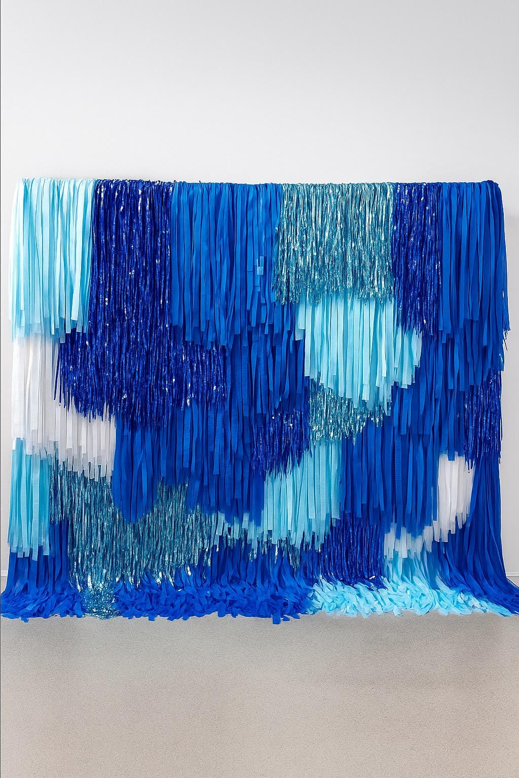 Handmade Blue Fringe Streamer Backdrop – Shimmery Party Decoration