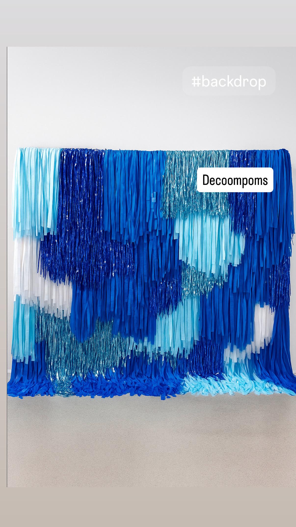 Handmade Blue Fringe Streamer Backdrop – Shimmery Party Decoration