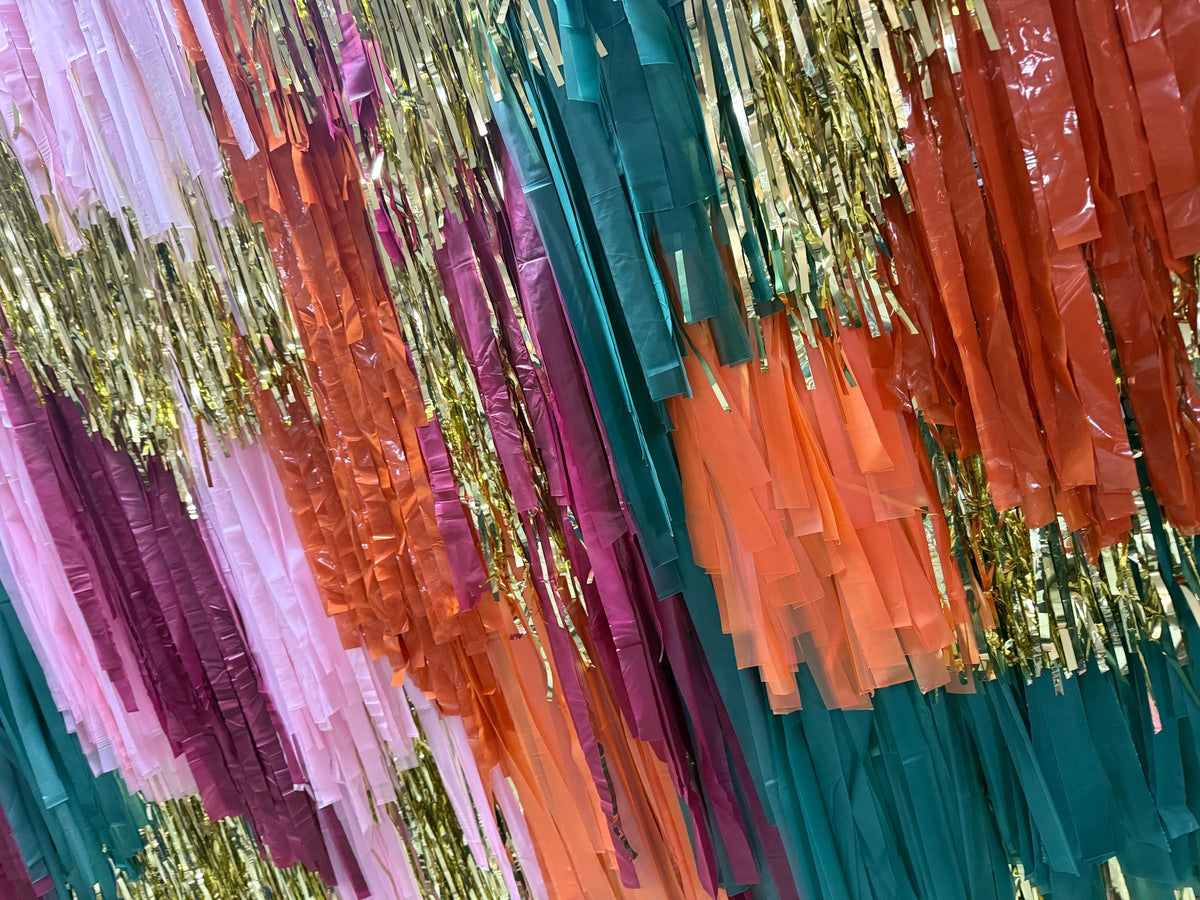 Handmade Fringe Streamer Backdrop, Burgundy, Gold, Boho Party Decor, Wedding