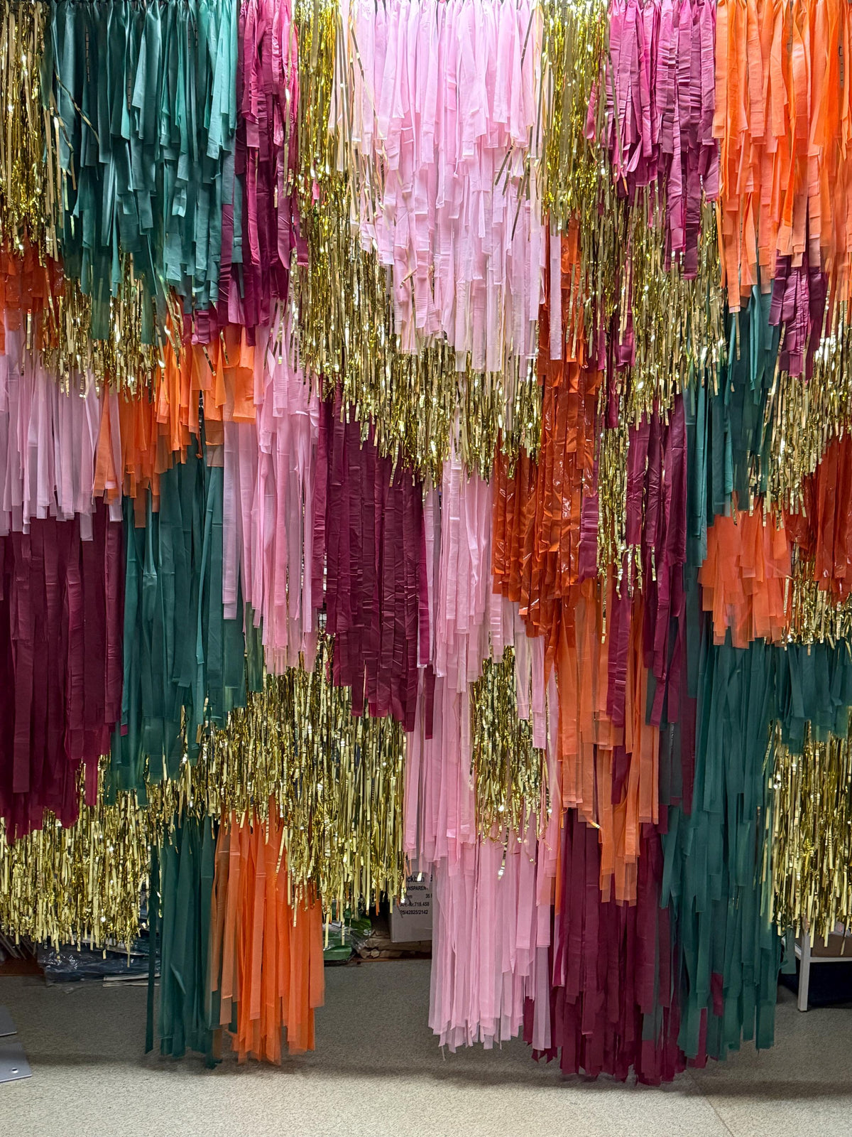 Handmade Fringe Streamer Backdrop, Burgundy, Gold, Boho Party Decor, Wedding