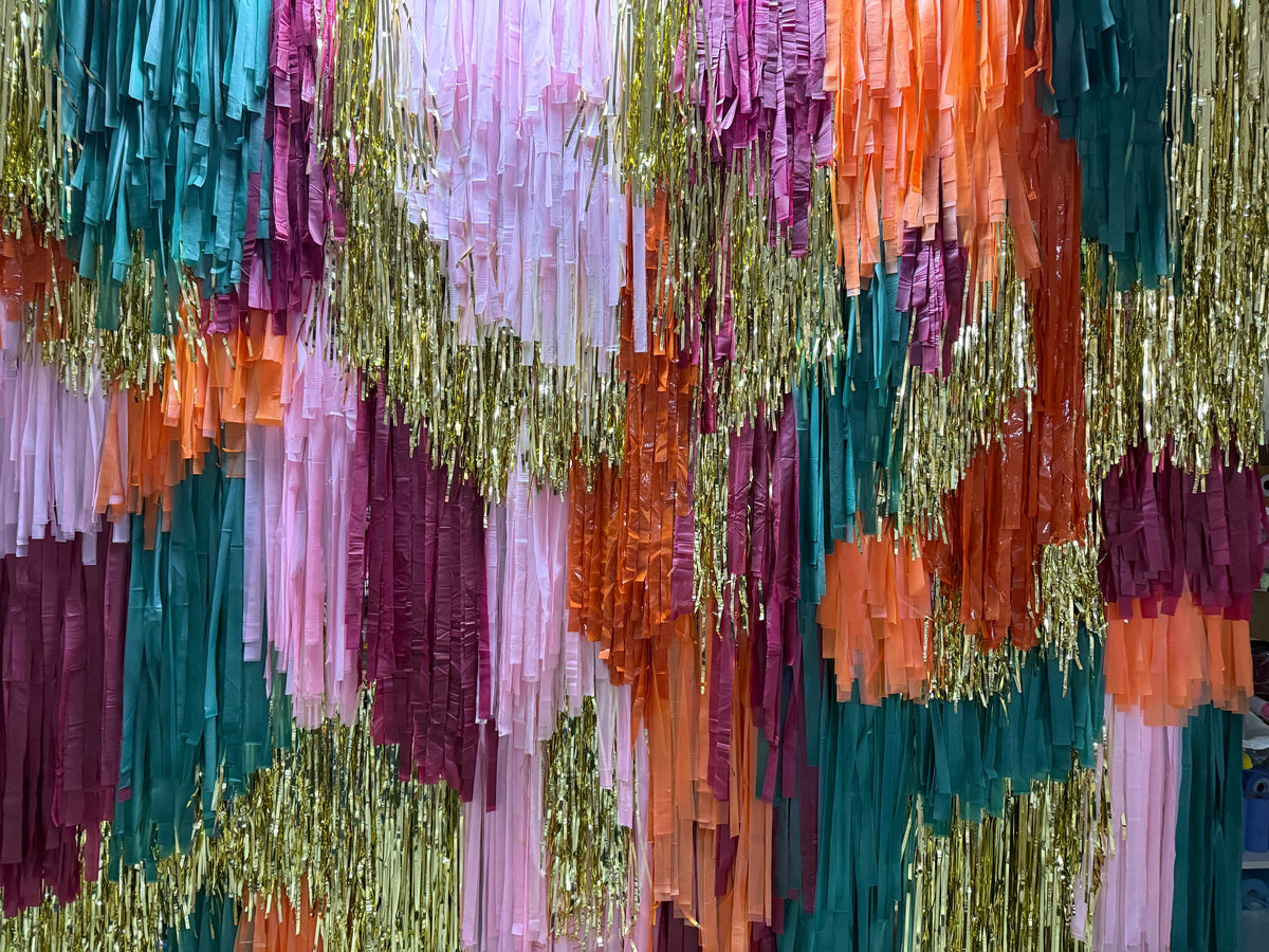Handmade Fringe Streamer Backdrop, Burgundy, Gold, Boho Party Decor, Wedding