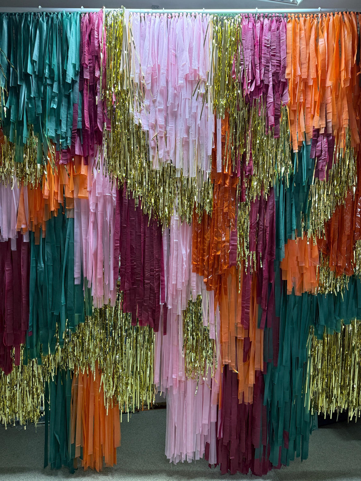 Handmade Fringe Streamer Backdrop, Burgundy, Gold, Boho Party Decor, Wedding
