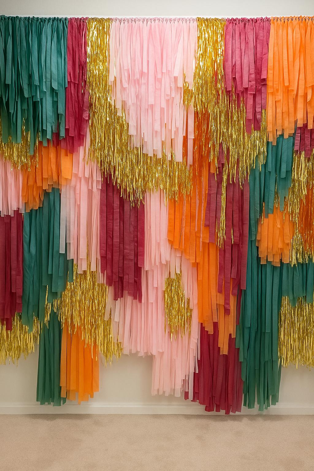 Handmade Fringe Streamer Backdrop, Burgundy, Gold, Boho Party Decor, Wedding