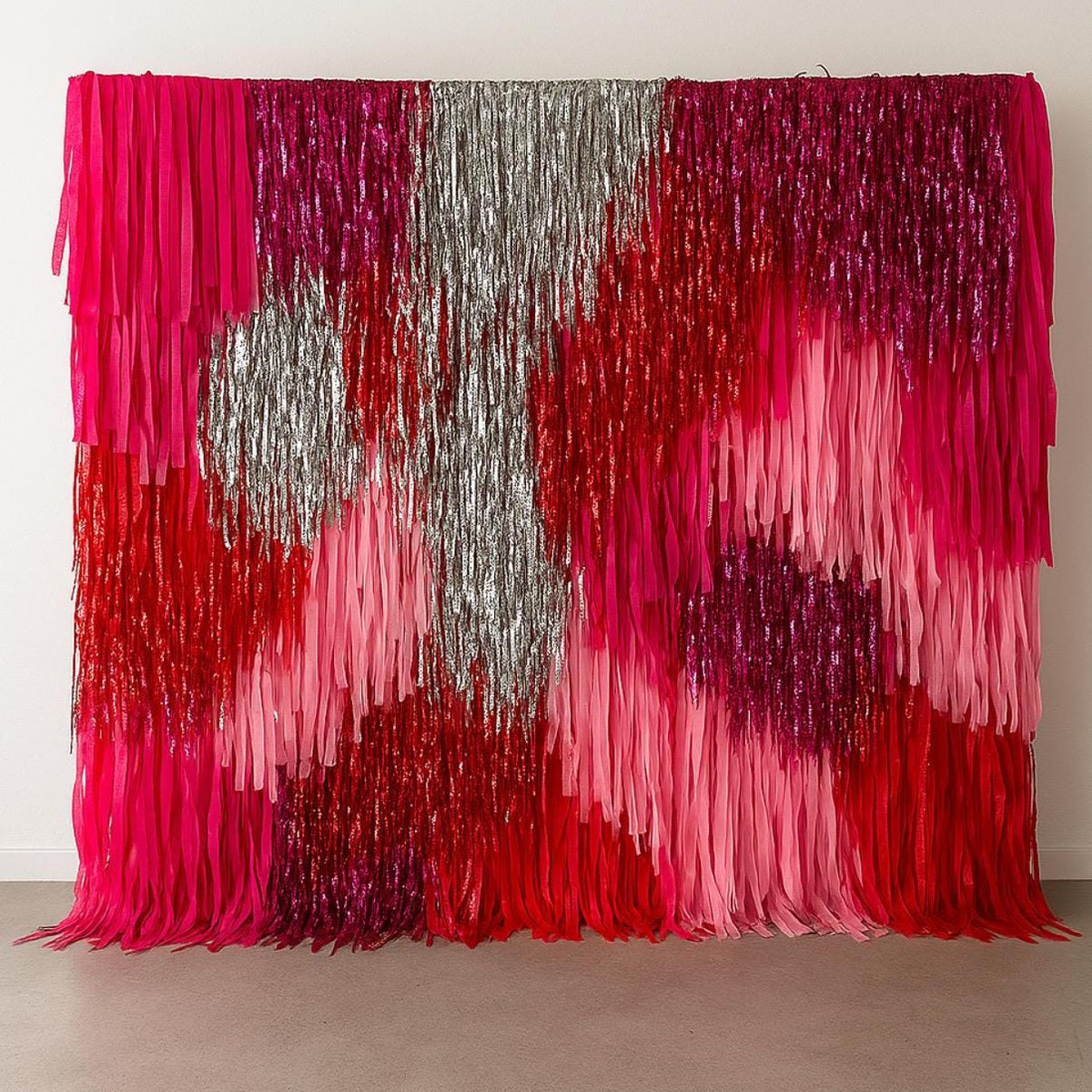 Pink & Red Fringe Streamer Wall SECTION | Split Order Tinsel Backdrop | Bridal Shower Bachelorette Party Decor