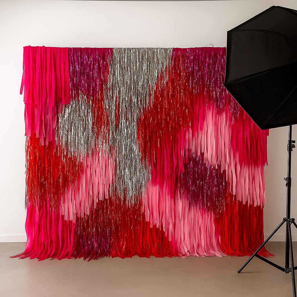 Pink & Red Fringe Streamer Wall SECTION | Split Order Tinsel Backdrop | Bridal Shower Bachelorette Party Decor