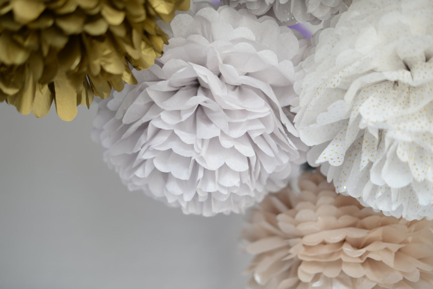Large glitter paper pom poms | Sparkling paper balls | Christmas decorations