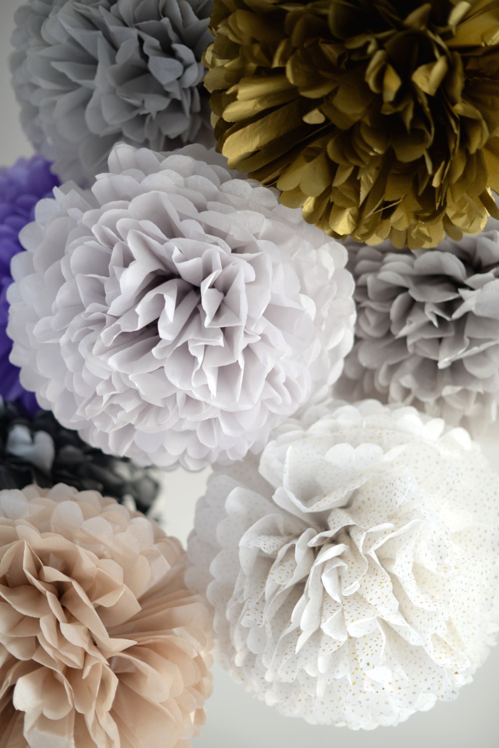 Large glitter paper pom poms | Sparkling paper balls | Christmas decorations
