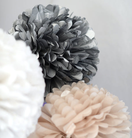 12 small sparkling pom pom set | Shimmery paper pom poms | Christmas decorations