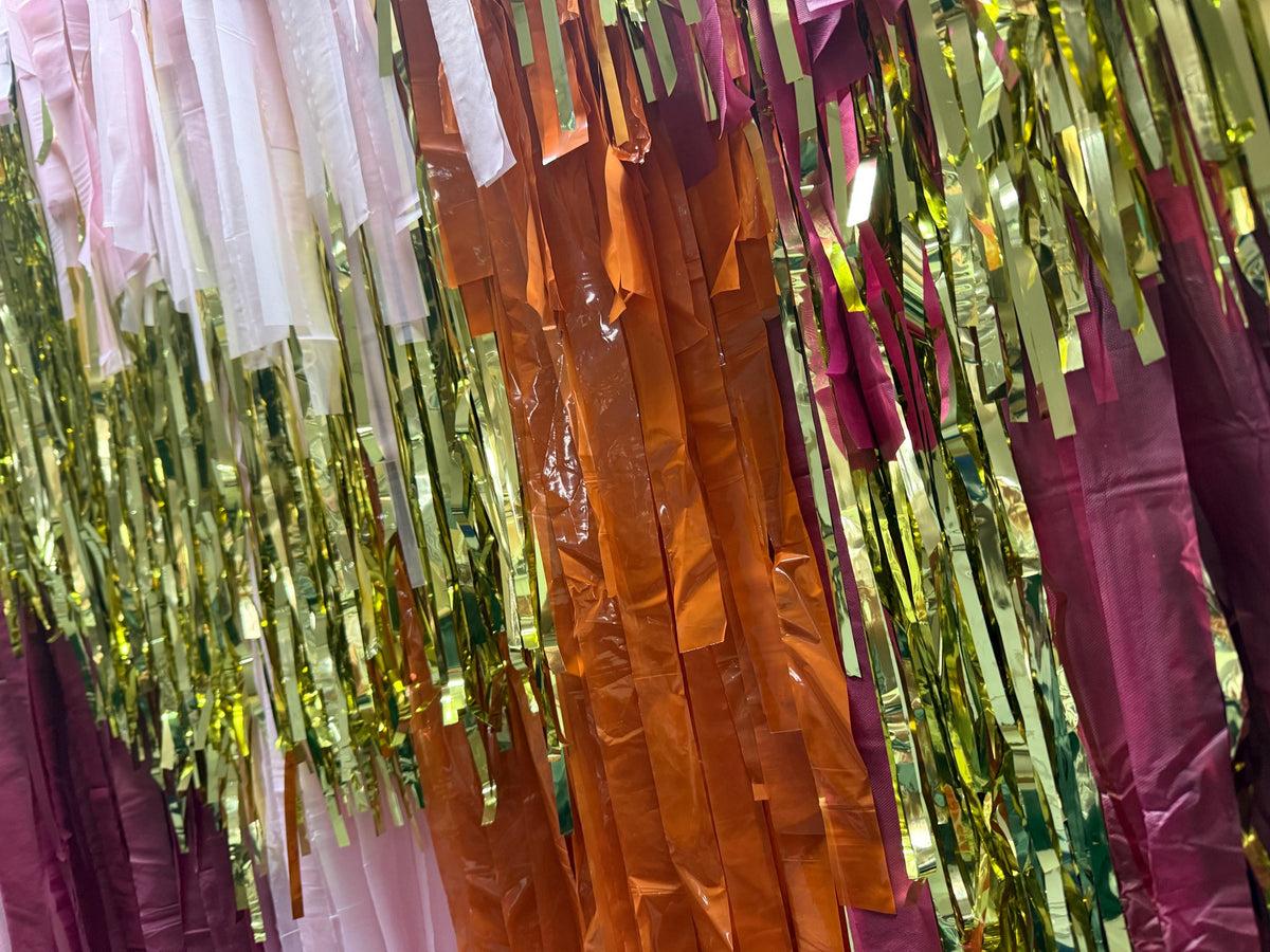 Handmade Fringe Streamer Backdrop, Burgundy, Gold, Boho Party Decor, Wedding