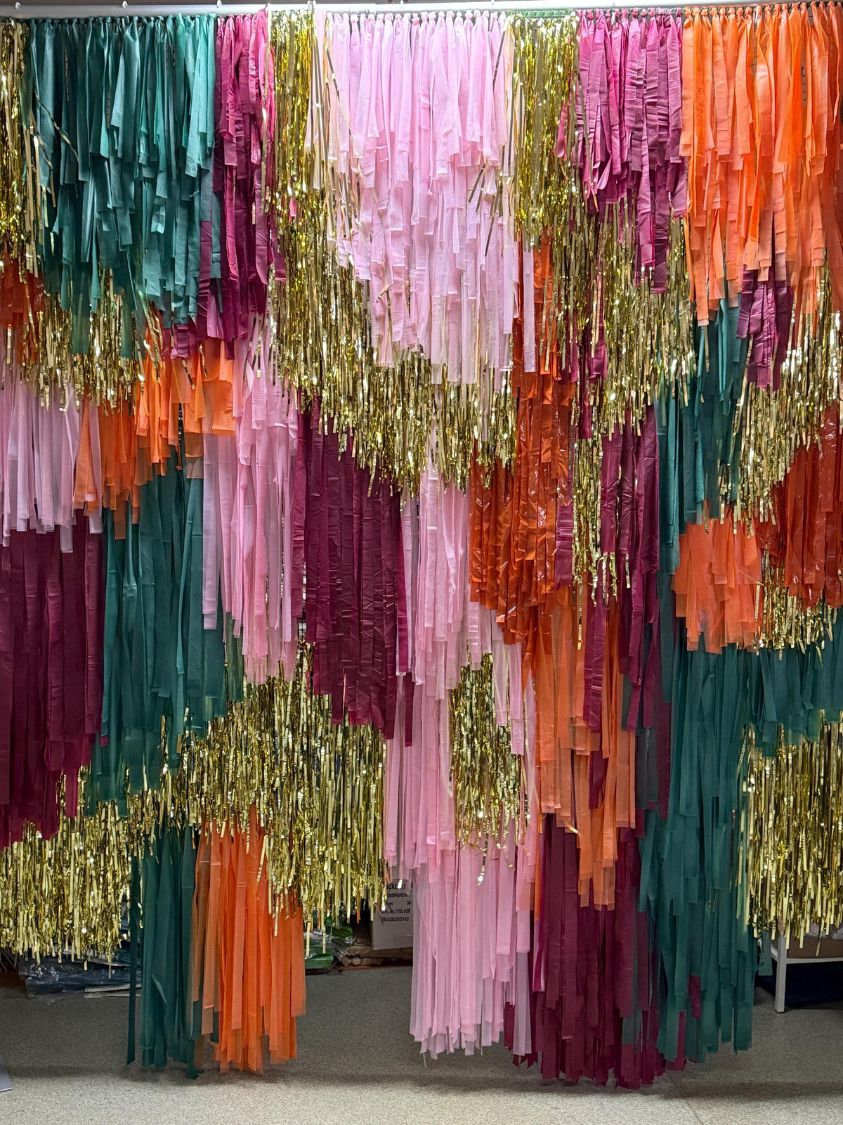 Handmade Fringe Streamer Backdrop, Burgundy, Gold, Boho Party Decor, Wedding