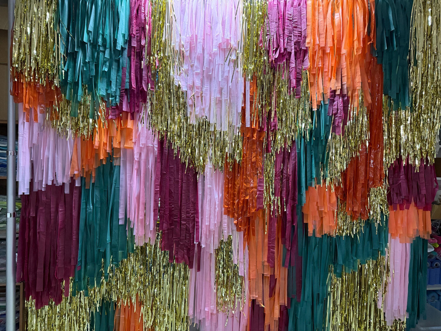 Handmade Fringe Streamer Backdrop, Burgundy, Gold, Boho Party Decor, Wedding