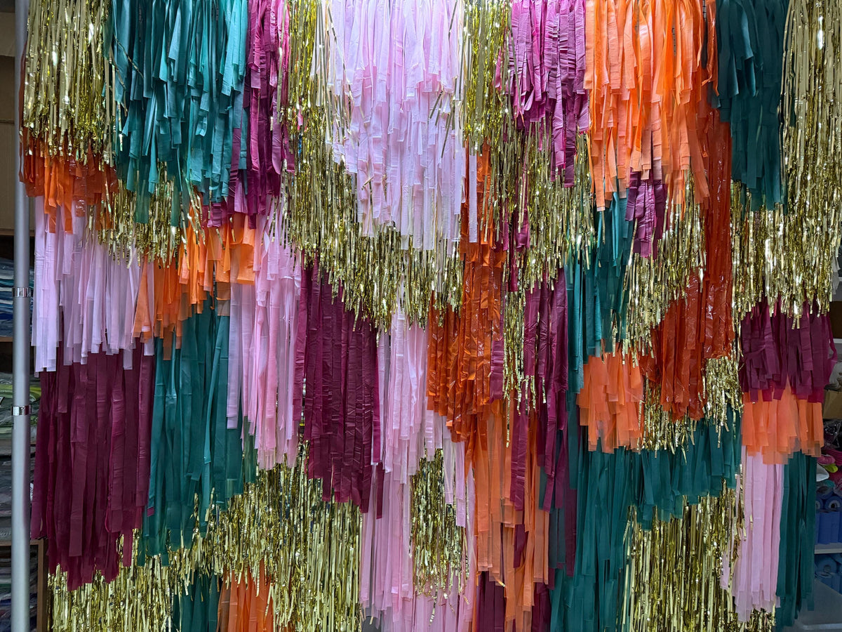 Handmade Fringe Streamer Backdrop, Burgundy, Gold, Boho Party Decor, Wedding