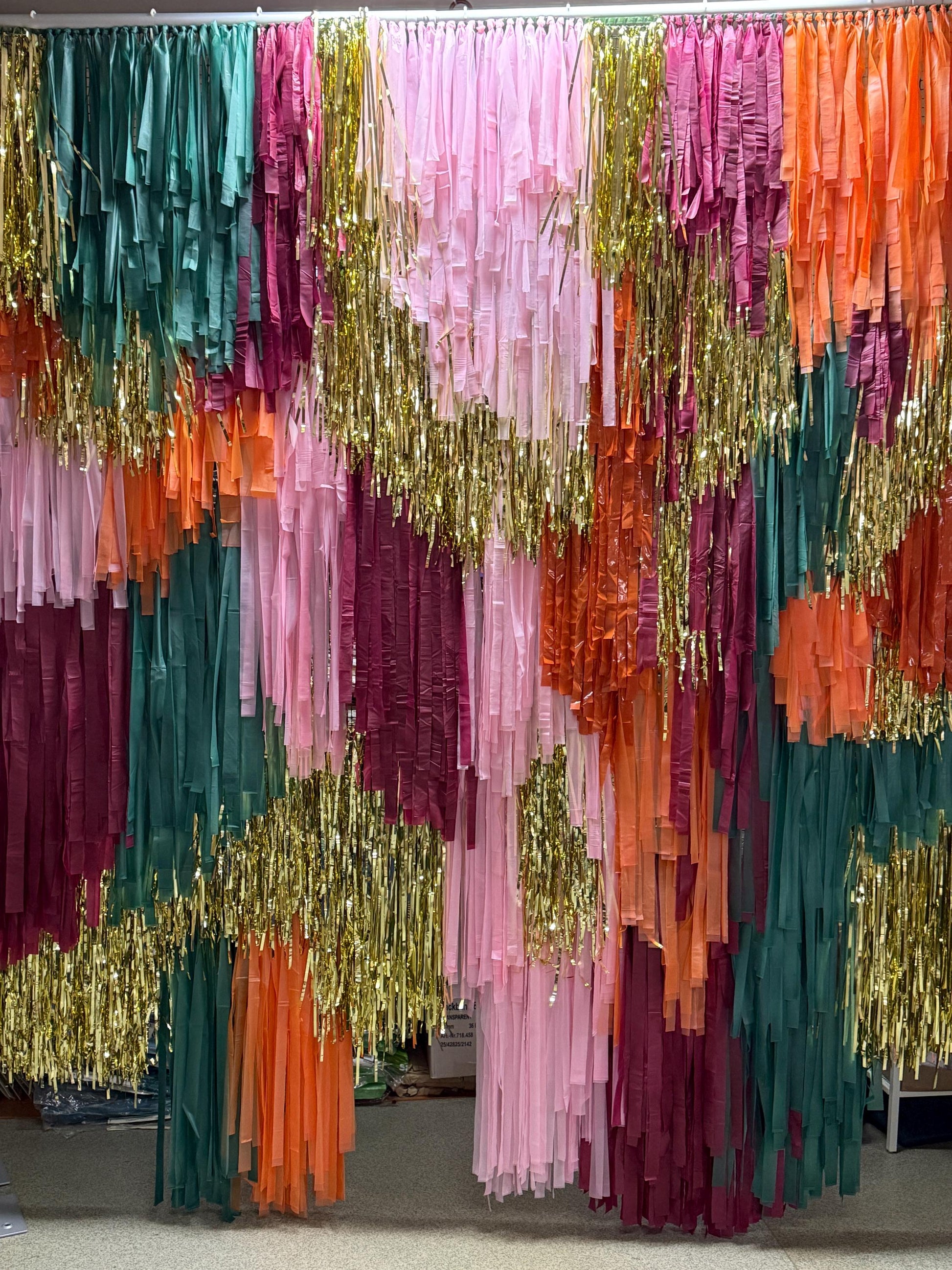 Handmade Fringe Streamer Backdrop, Burgundy, Gold, Boho Party Decor, Wedding