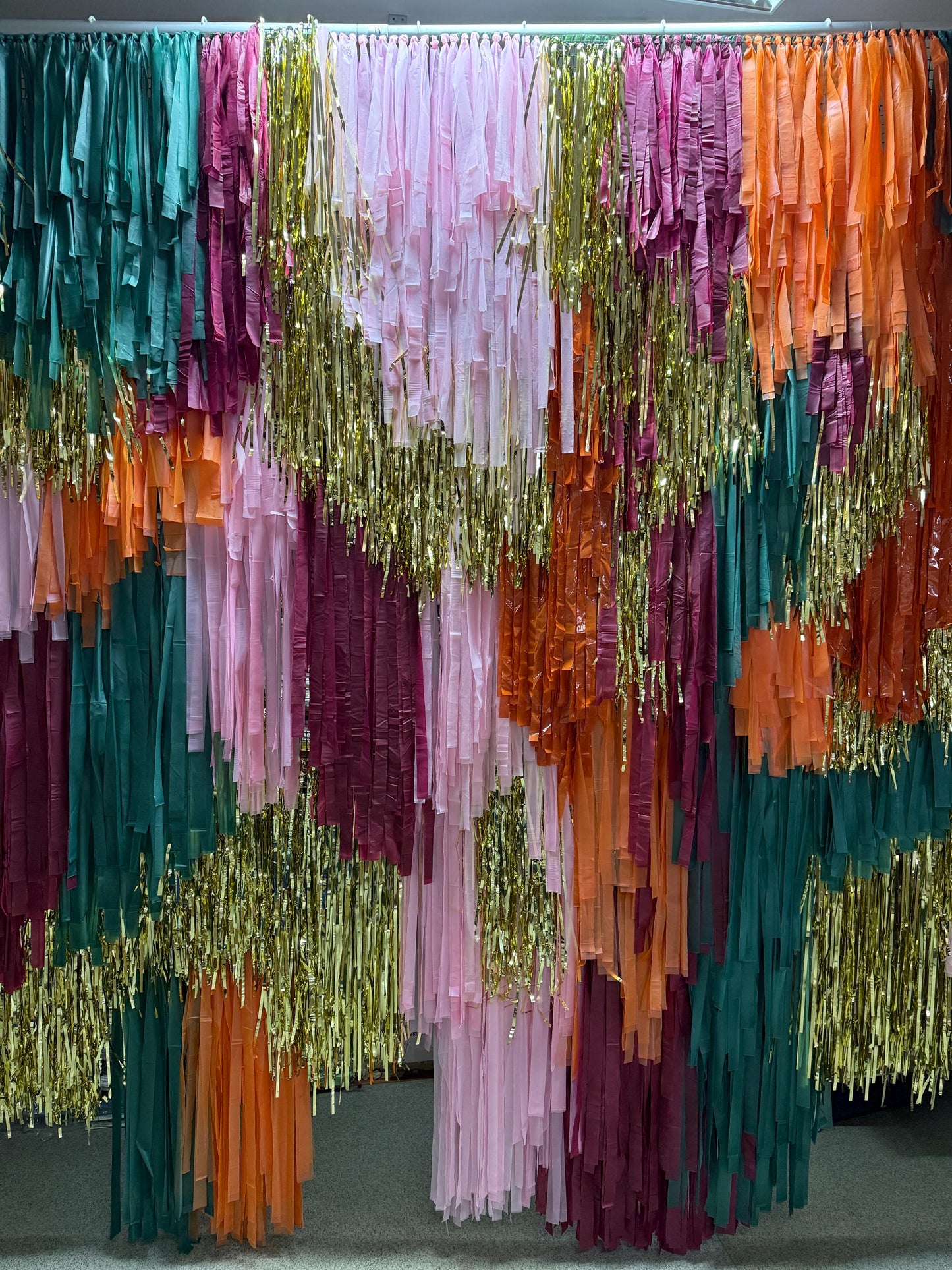 Handmade Fringe Streamer Backdrop, Burgundy, Gold, Boho Party Decor, Wedding