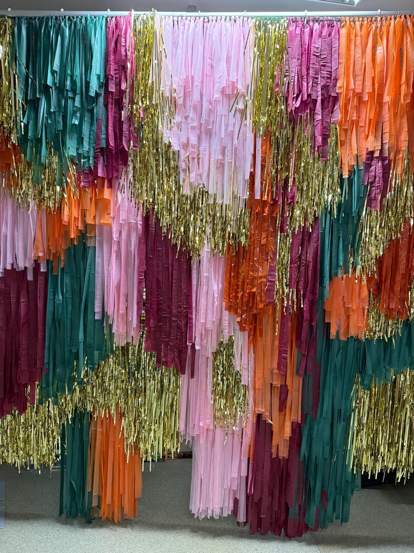 Handmade Fringe Streamer Backdrop, Burgundy, Gold, Boho Party Decor, Wedding