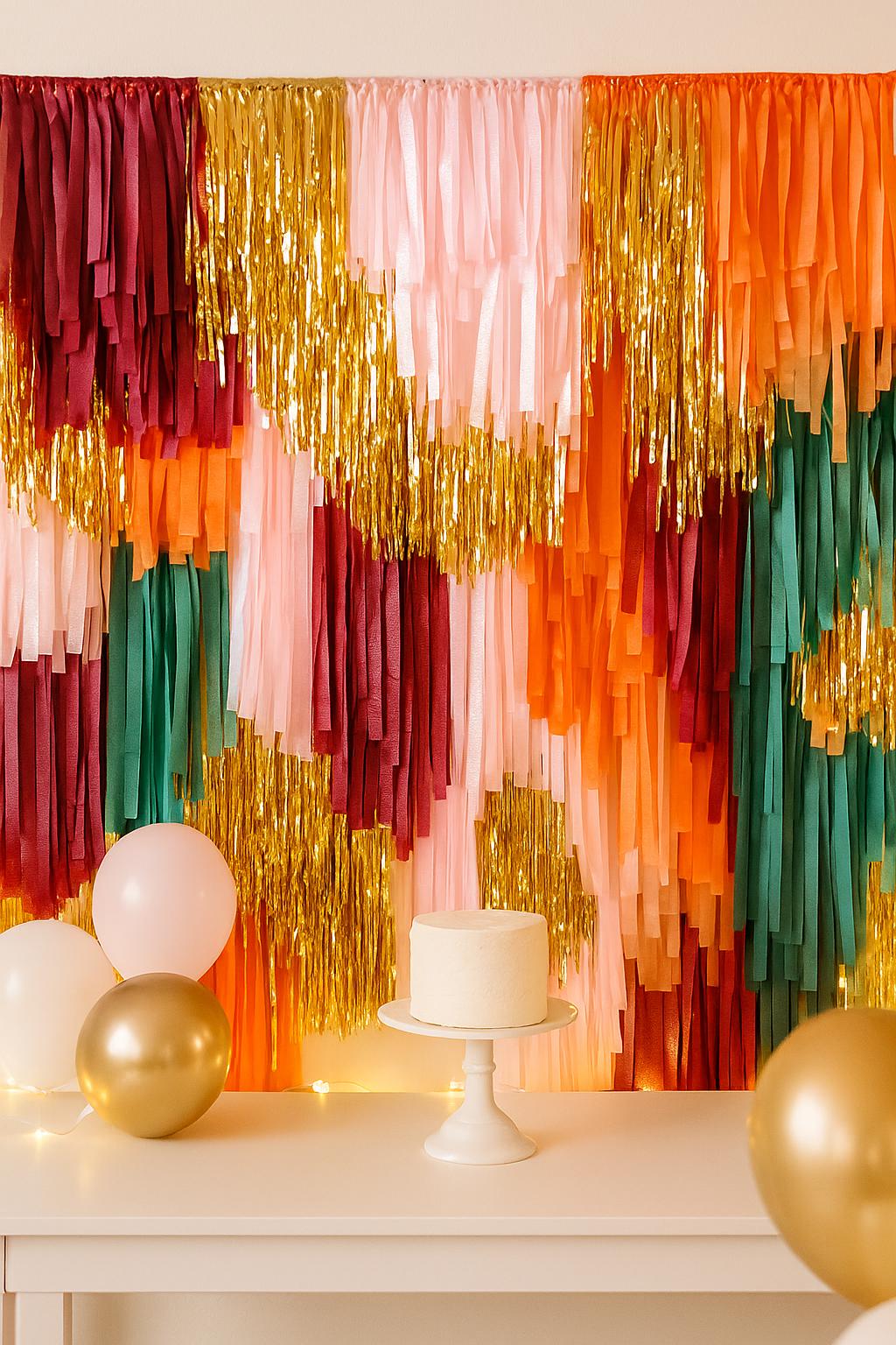 Handmade Fringe Streamer Backdrop, Burgundy, Gold, Boho Party Decor, Wedding