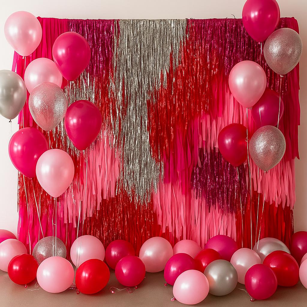 Pink & Red Fringe Streamer Wall SECTION | Split Order Tinsel Backdrop | Bridal Shower Bachelorette Party Decor