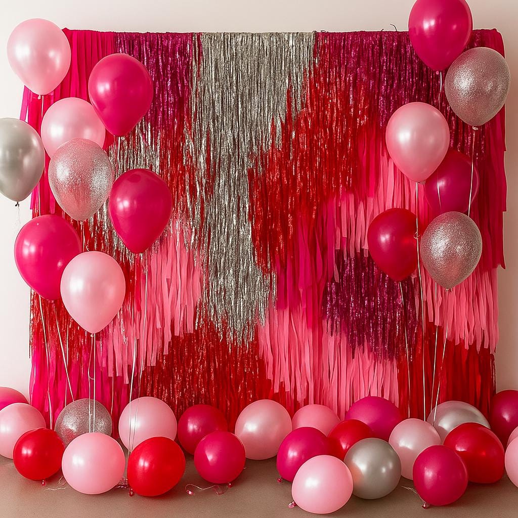 Pink & Red Fringe Streamer Wall SECTION | Split Order Tinsel Backdrop | Bridal Shower Bachelorette Party Decor