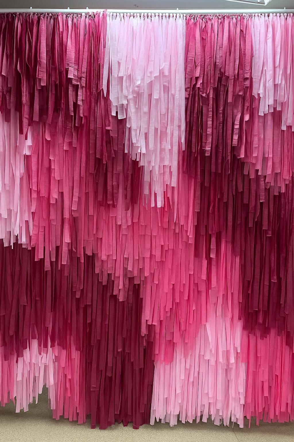 Pink and burgundy Fringe Backdrop: Party Photo Wall