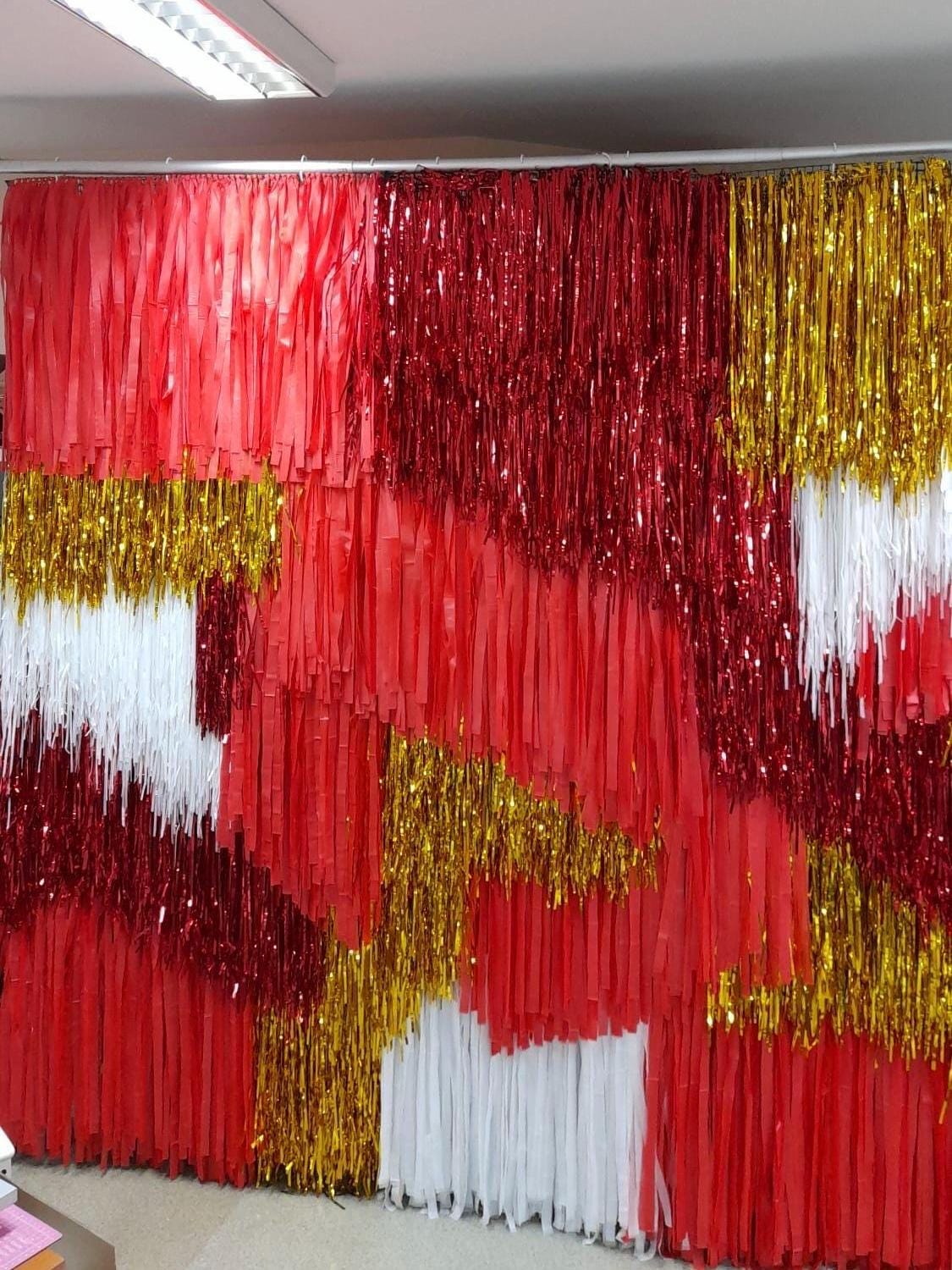 Red White Gold Fringe Streamer Wall Backdrop Reusable Party Photo Booth Decor