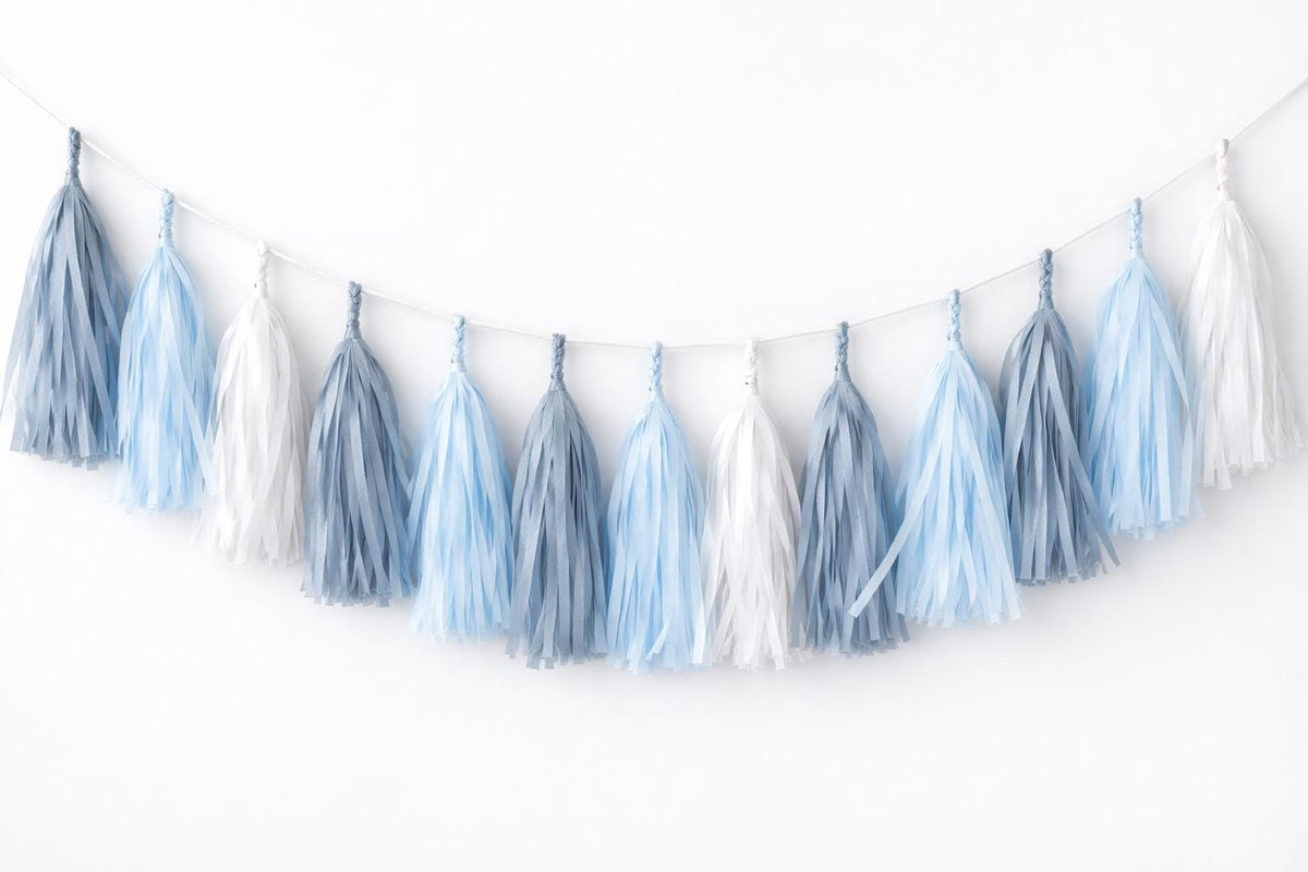 Blue & White Tissue Paper Tassel Garland: Party Decor