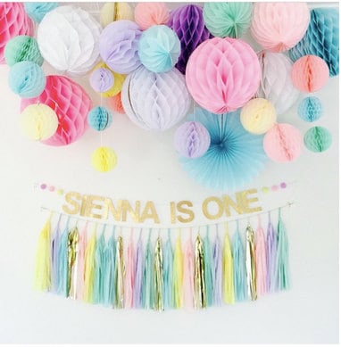 Tissue paper Honeycomb set | Colourful paper pom poms | Birthday party decorations