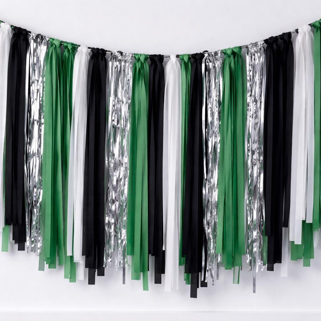 Football Party Fringe Tassel Garland Green Black White Silver Backdrop Banner