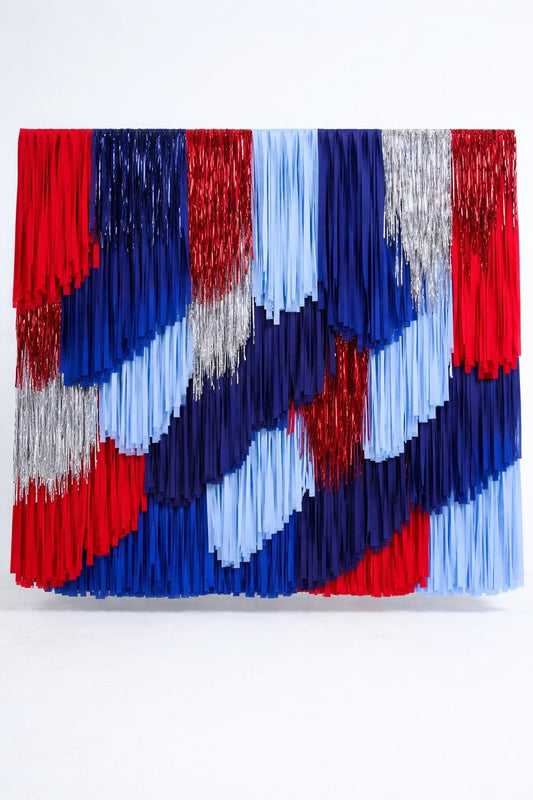 Red Blue Silver Fringe Backdrop, Patriotic Streamer Wall, Party Photo Booth Decor