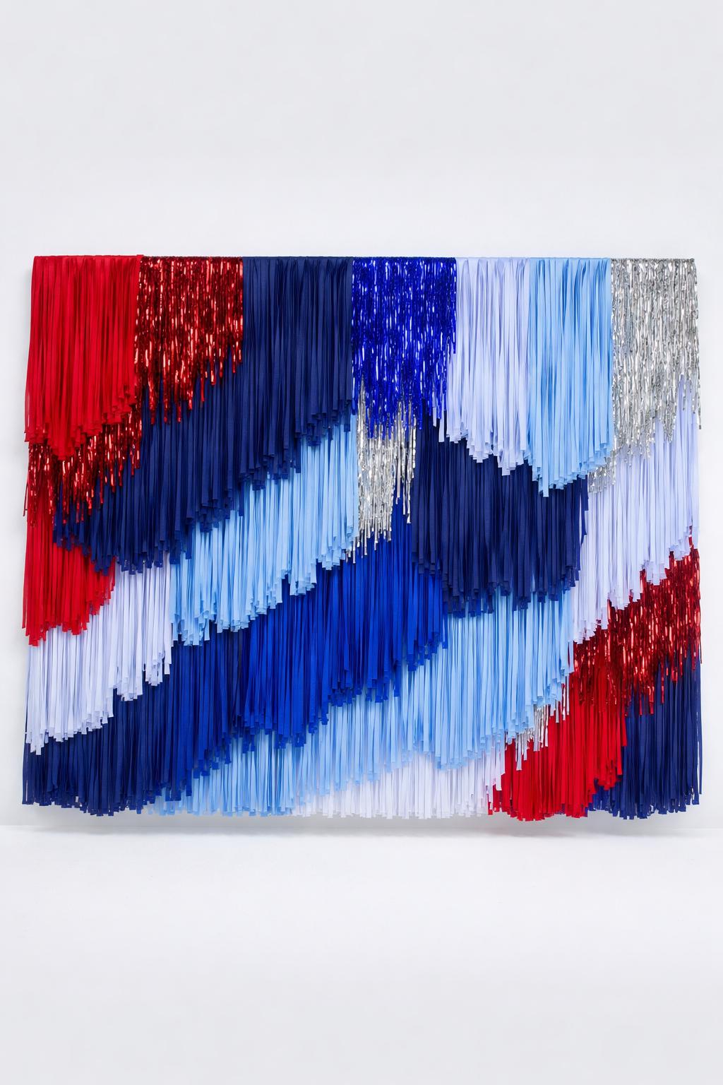 Red Blue Silver Fringe Backdrop, Patriotic Streamer Wall, Party Photo Booth Decor