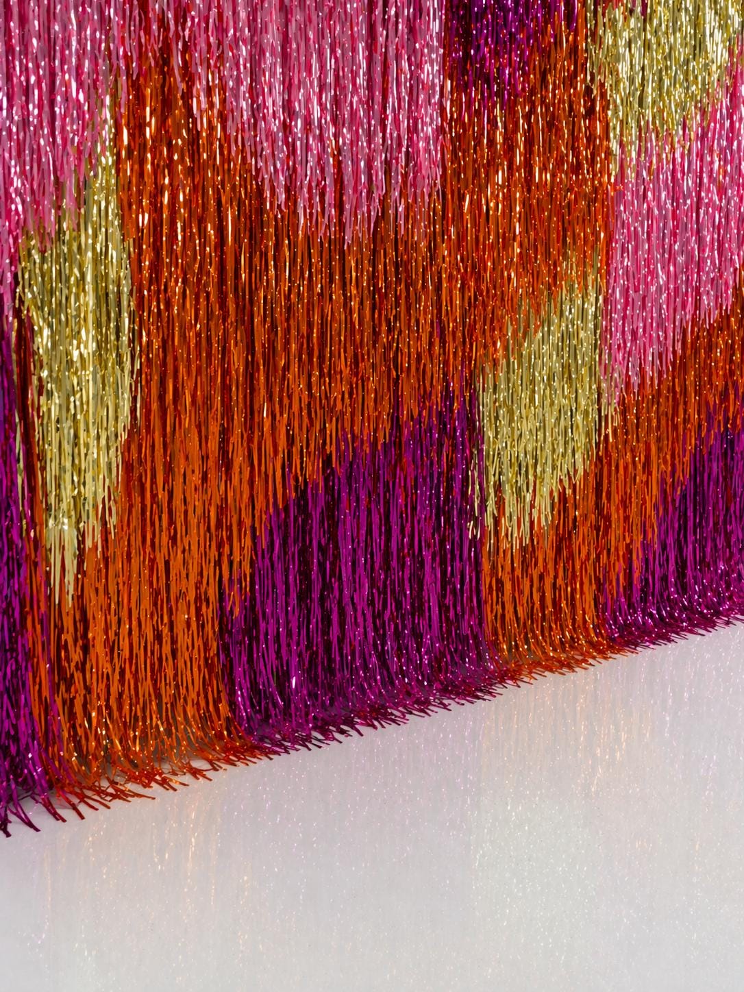 Handmade Hot Pink Orange Gold Fringe Backdrop, Shimmer Tinsel Photo Booth Curtain, Party Decor