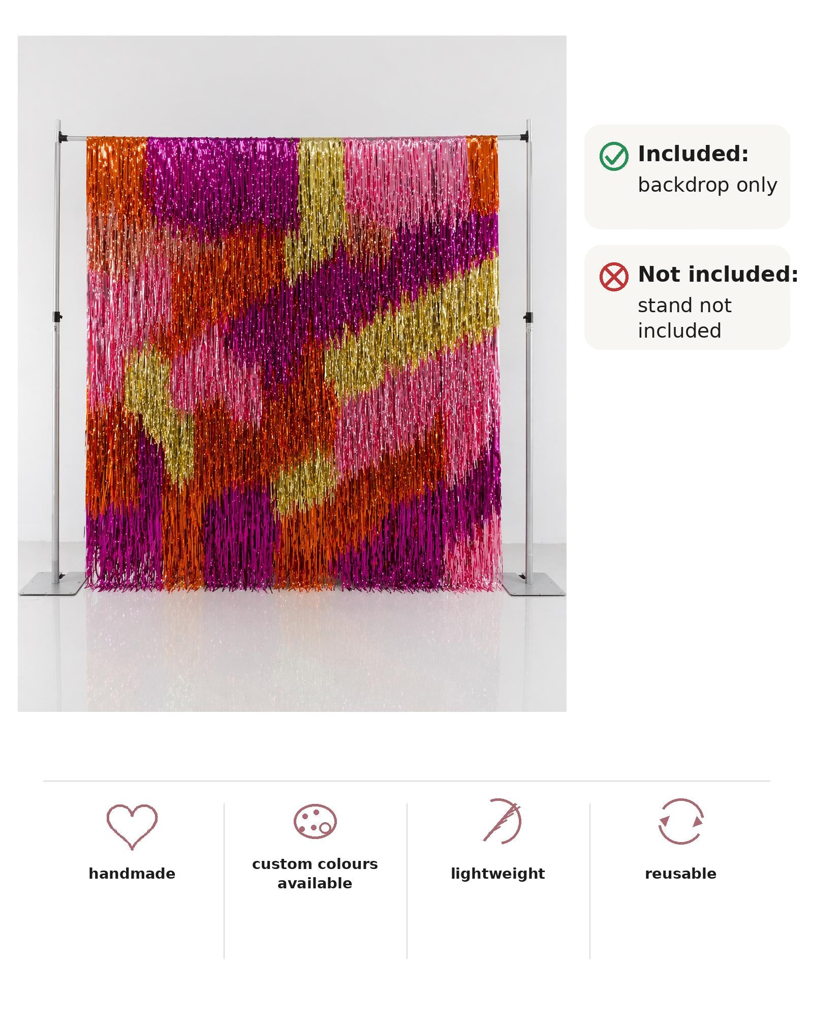 Handmade Hot Pink Orange Gold Fringe Backdrop, Shimmer Tinsel Photo Booth Curtain, Party Decor