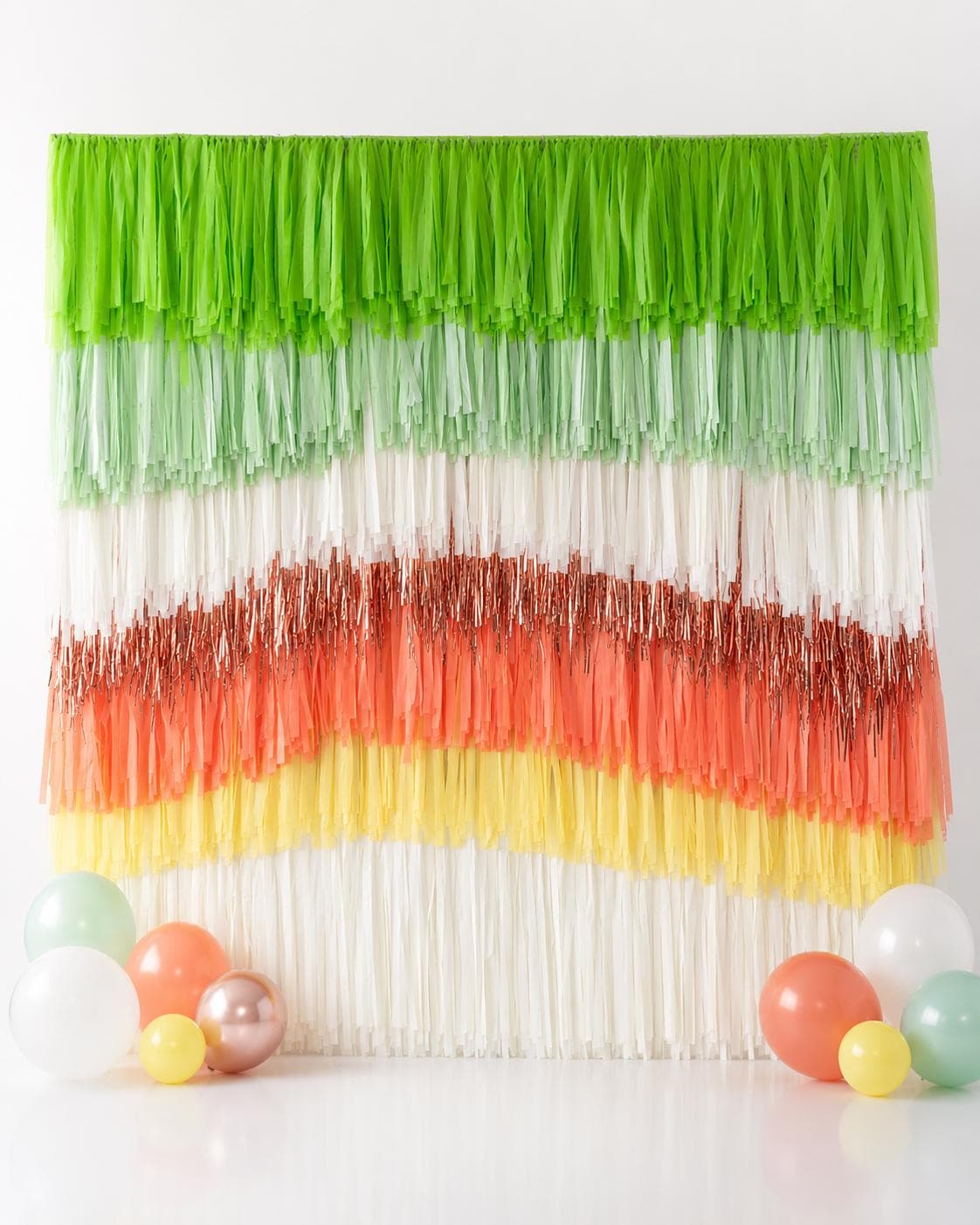 Handmade Citrus Fringe Streamer Backdrop, Summer Party Photo Booth Decor, Baby Shower