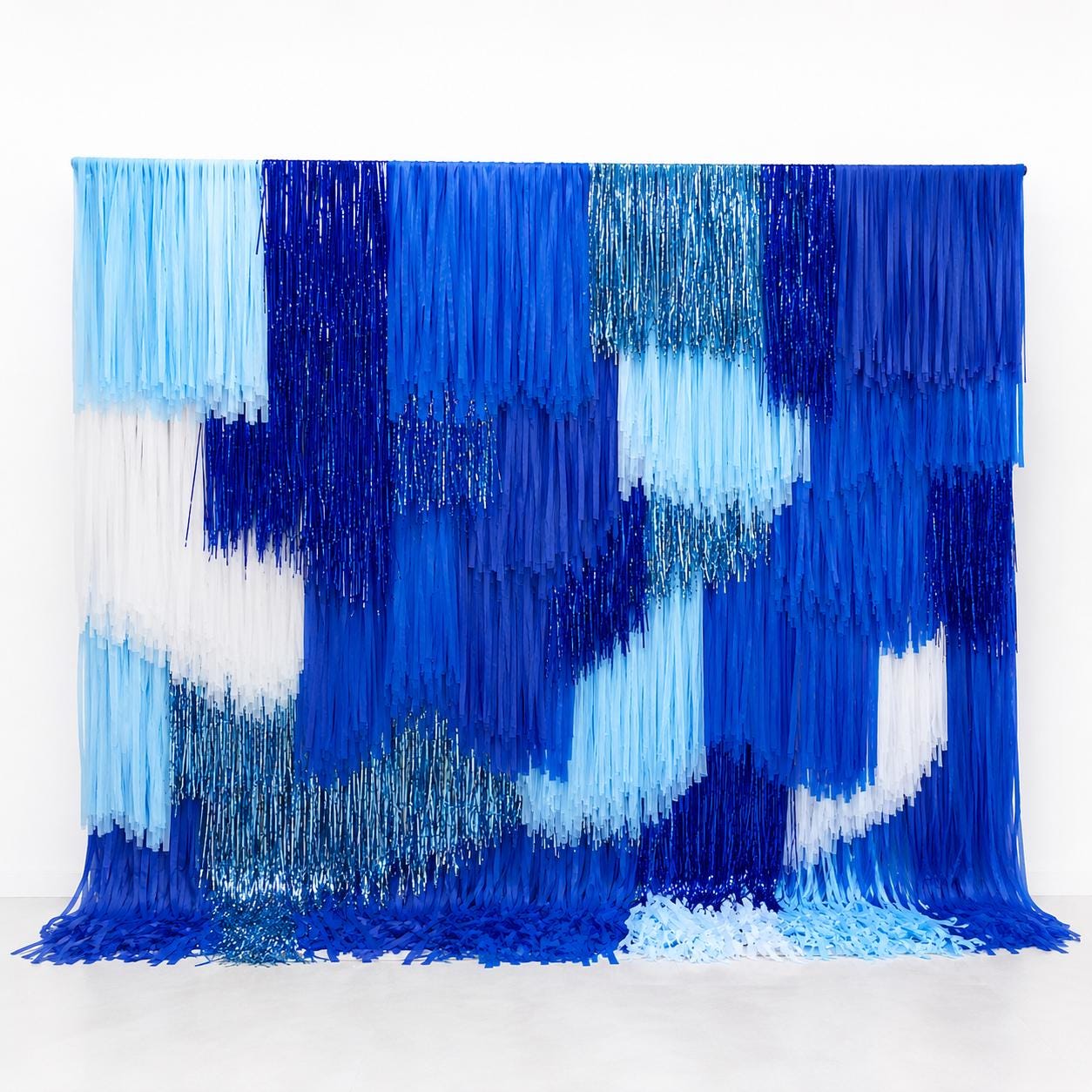Blue Layered Fringe Backdrop, Shimmer Streamer Wall, Photo Booth Party Decor
