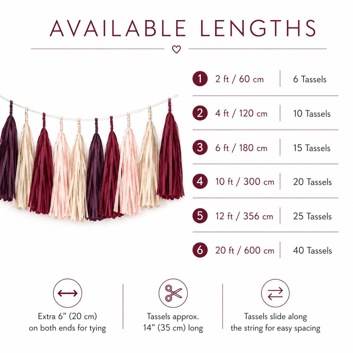 Burgundy Aubergine Tassel Garland, Champagne Dusty Pink Paper Wedding Backdrop Decor