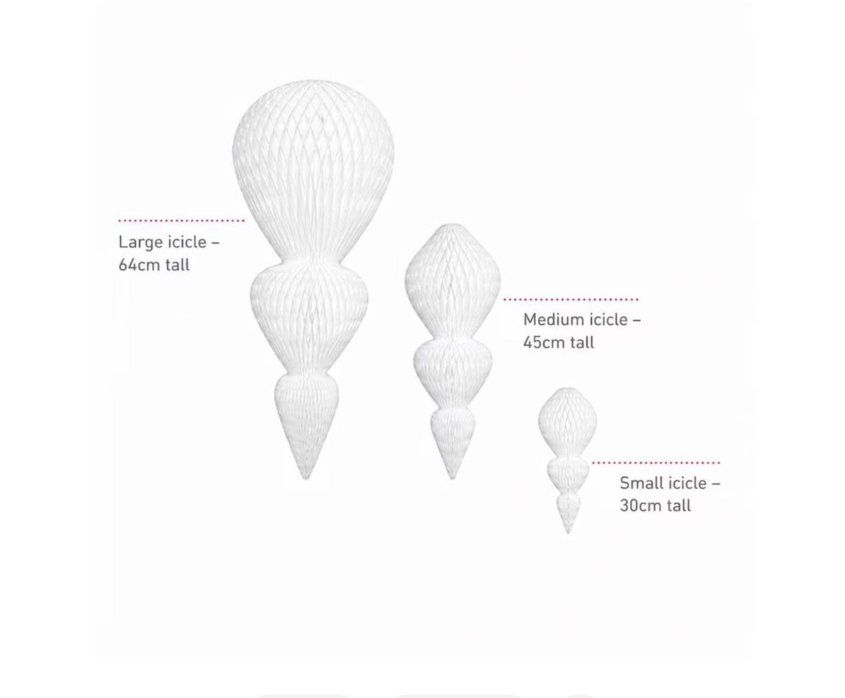 Christmas Honeycomb Decoration Set, Paper Baubles and Icicles, Scandi Nordic Holiday Decor, Custom Colors, Mantel Window Display