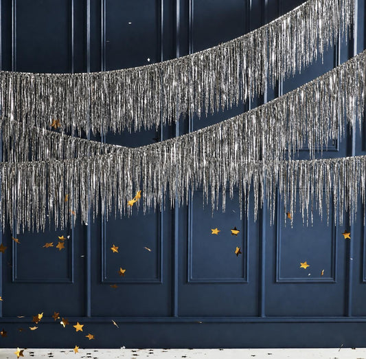 Silver Fringe Garland, Ceiling Aerials, Streamer Backdrop, Metallic Party Decorations, Birthday Decor, New Year Party, Photo Backdrop