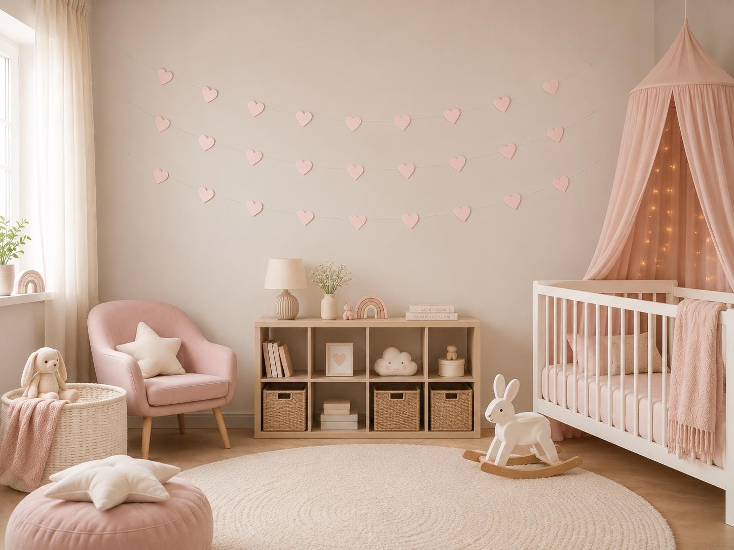 Pink Paper Heart Garland – Handmade Nursery Decor, Baby Shower