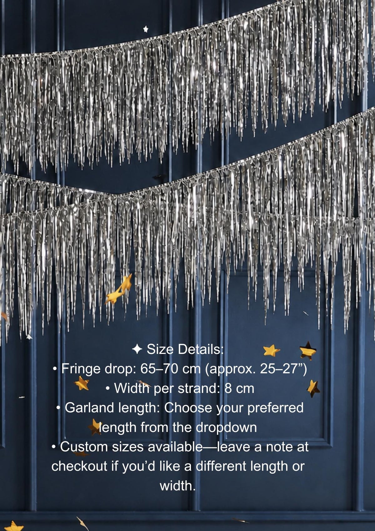 Silver Fringe Garland, Ceiling Aerials, Streamer Backdrop, Metallic Party Decorations, Birthday Decor, New Year Party, Photo Backdrop