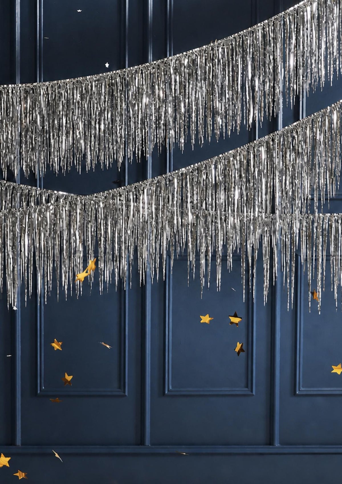 Silver Fringe Garland, Ceiling Aerials, Streamer Backdrop, Metallic Party Decorations, Birthday Decor, New Year Party, Photo Backdrop
