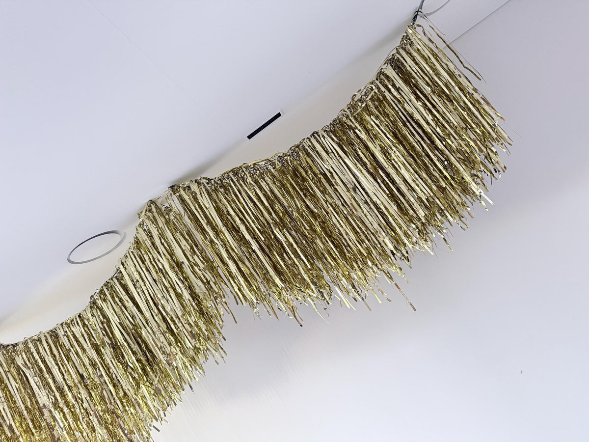 Light gold Fringe Garland, Ceiling Aerials, Streamer Backdrop, Metallic Party Decorations, Birthday Decor, New Year Party, Photo Backdrop