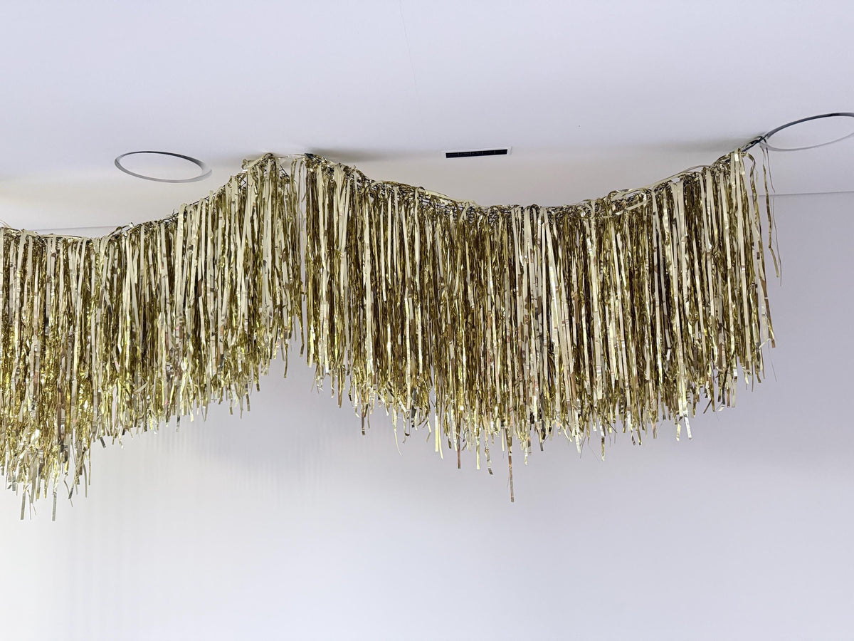Light gold Fringe Garland, Ceiling Aerials, Streamer Backdrop, Metallic Party Decorations, Birthday Decor, New Year Party, Photo Backdrop